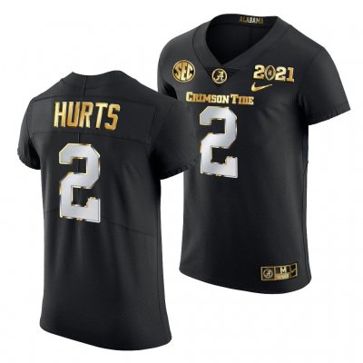 Men's Alabama Crimson Tide #2 Jalen Hurts 2021 Playoff Championship Black Golden NCAA College Football Jersey 2403ELNE1